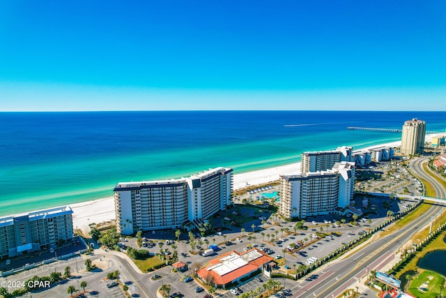 bird's eye view with a view of city, a water view, and a view of the beach