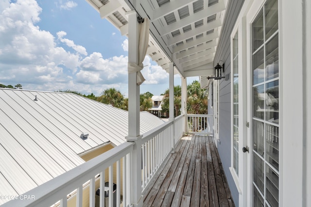 wooden deck with central AC unit