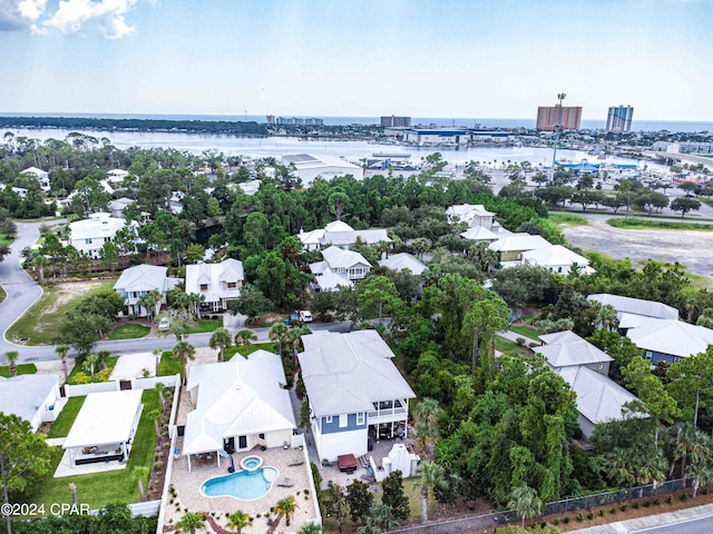 bird's eye view featuring a water view