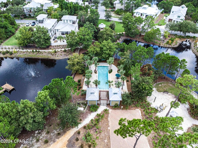 aerial view with a water view