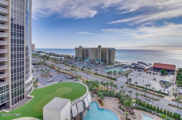 bird's eye view featuring a water view