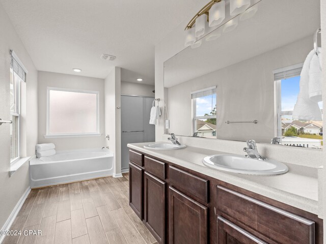 bathroom with vanity, a bathtub, and wood-type flooring