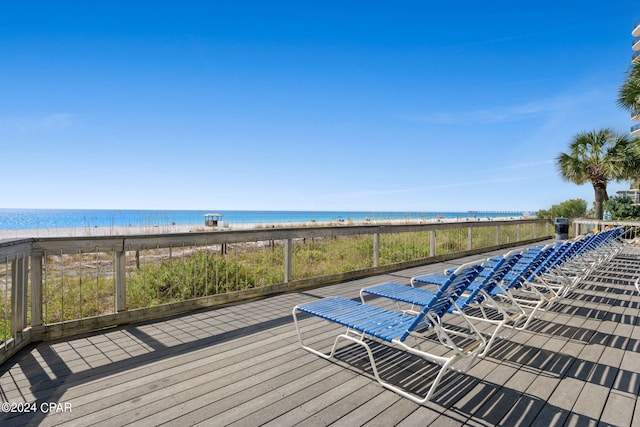 deck featuring a water view