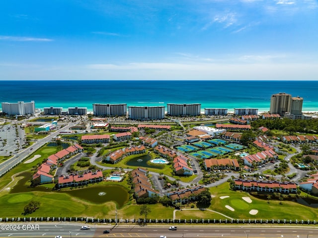 aerial view with a water view