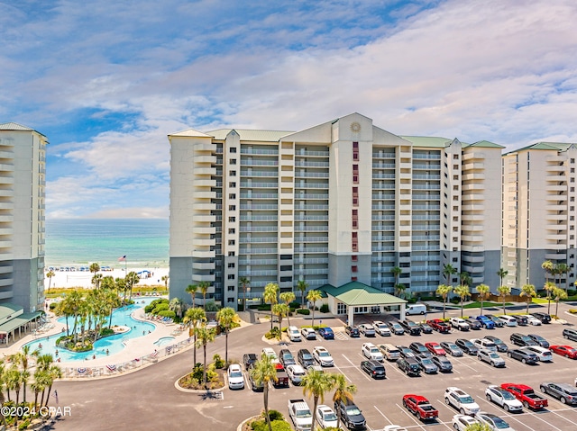 view of building exterior featuring a water view