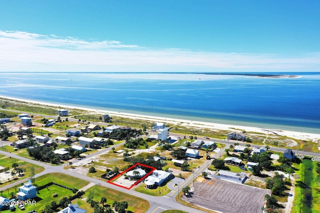 aerial view featuring a water view and a residential view