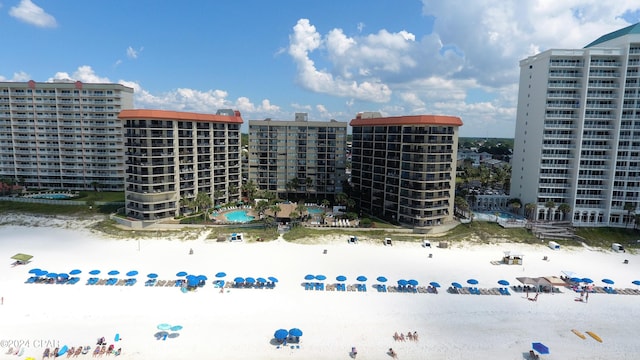 exterior space featuring a view of the beach