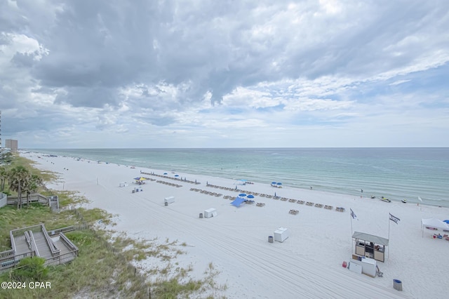 property view of water featuring a beach view