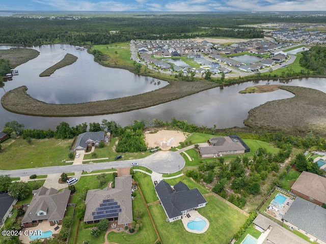 aerial view with a water view