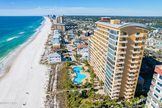 aerial view with a beach view and a water view