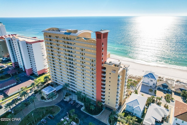 aerial view with a beach view and a water view