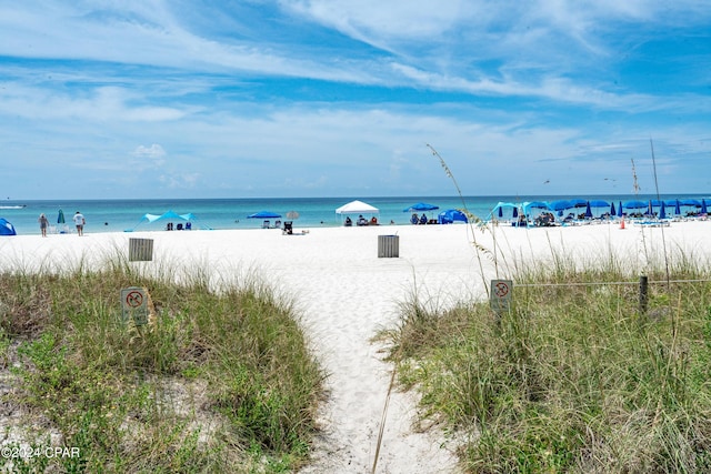 view of water feature featuring a beach view