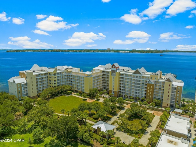 aerial view with a water view