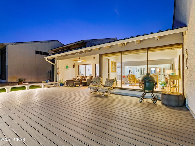 view of deck at night