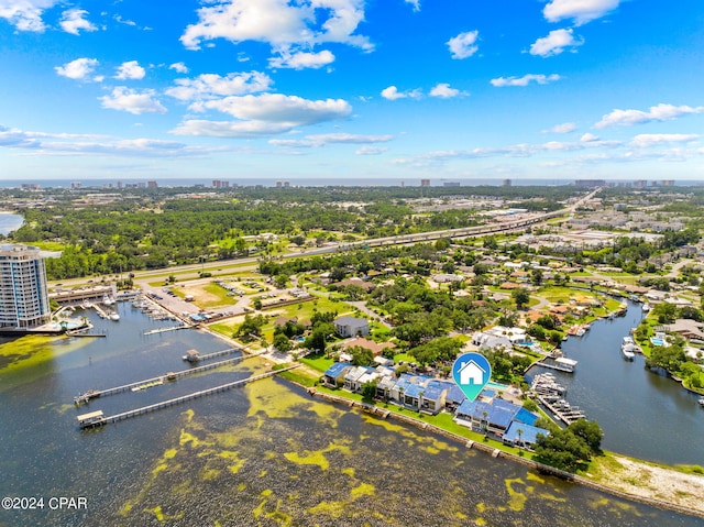 aerial view featuring a water view