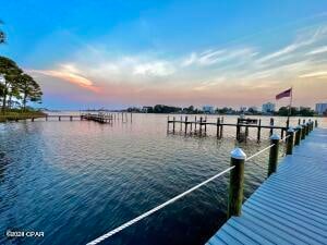 dock area with a water view