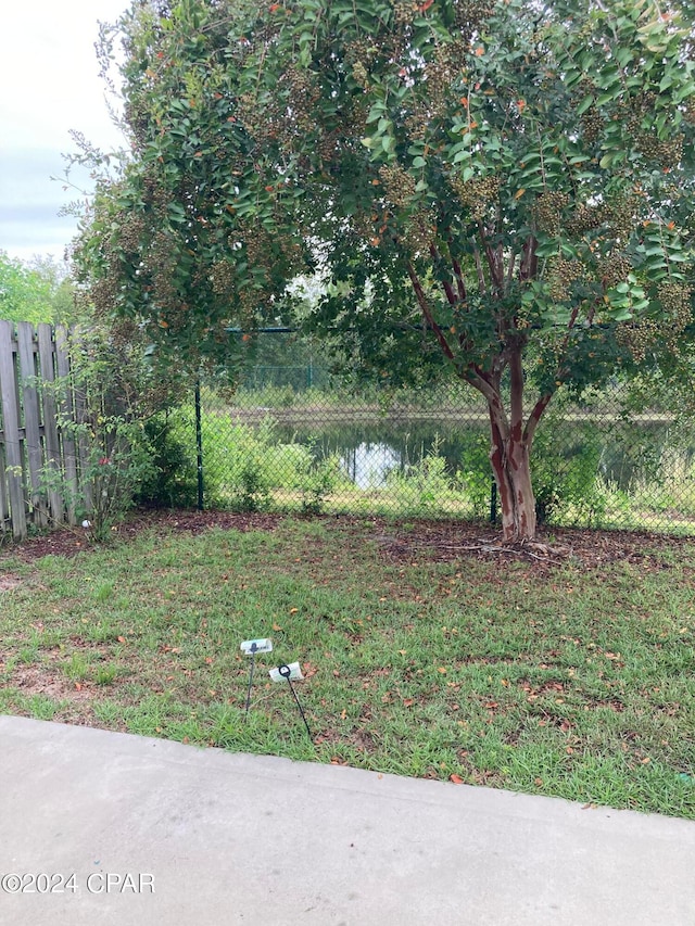 view of yard with a water view