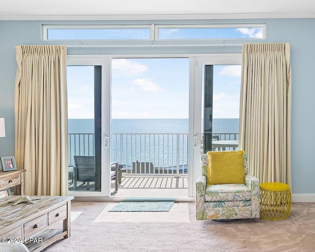 interior space with a wealth of natural light and carpet flooring