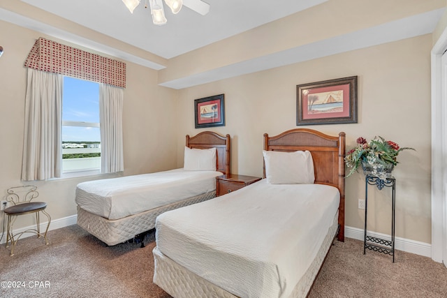 bedroom featuring carpet and ceiling fan