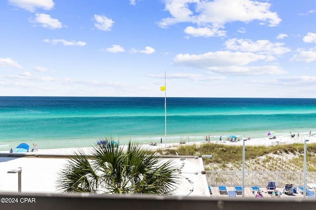 view of water feature with a beach view