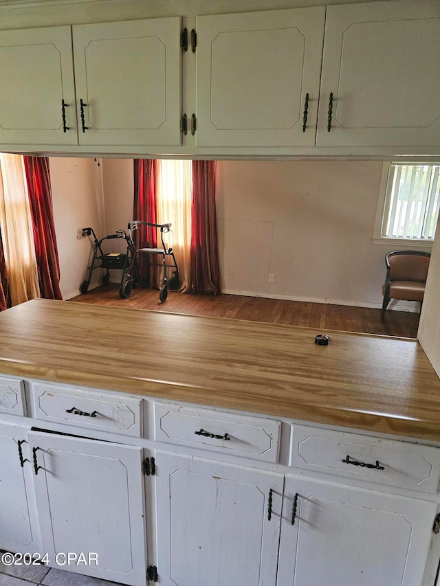 kitchen with white cabinets