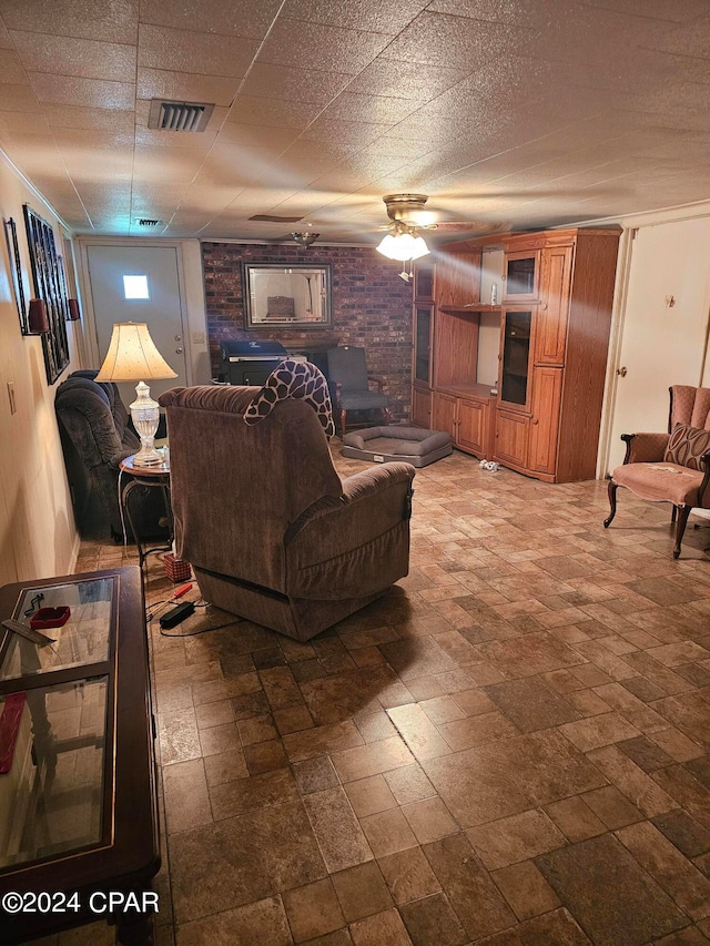 living room with ceiling fan