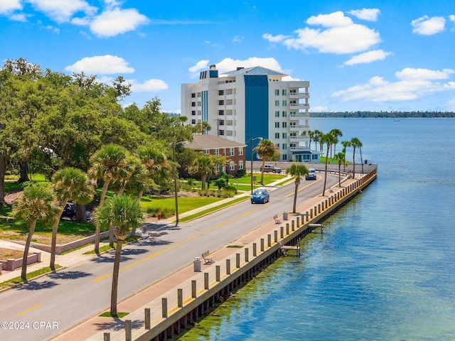 exterior space featuring a water view