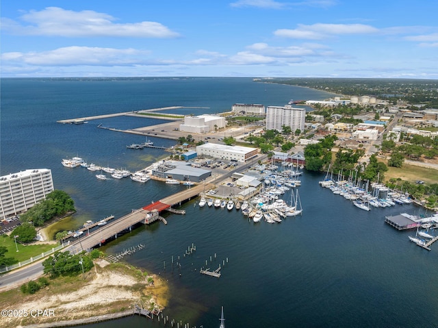 aerial view featuring a water view