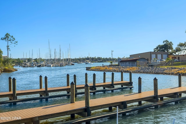 view of dock with a water view