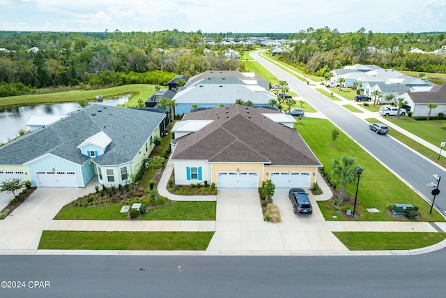 aerial view featuring a water view