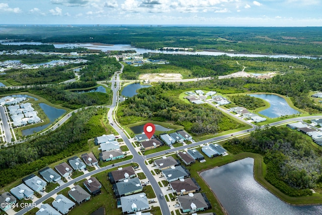 drone / aerial view featuring a water view