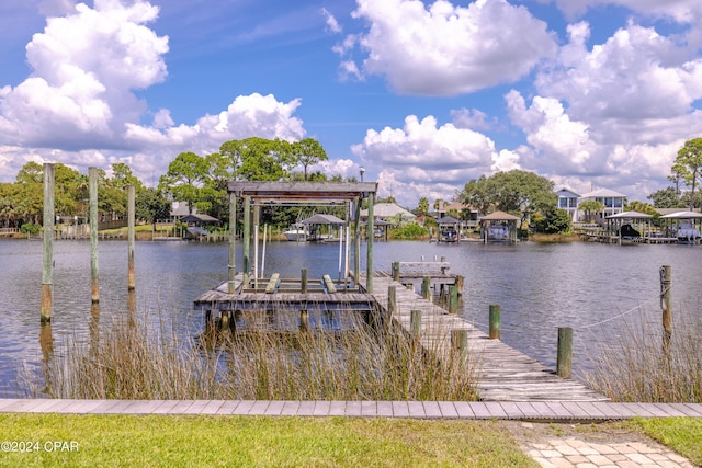 dock area featuring a water view and boat lift