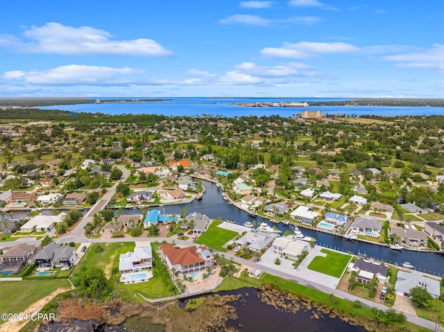 aerial view with a water view