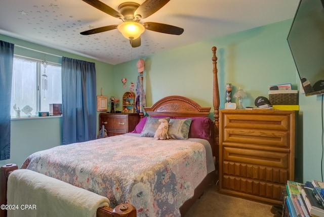 bedroom featuring carpet flooring and ceiling fan