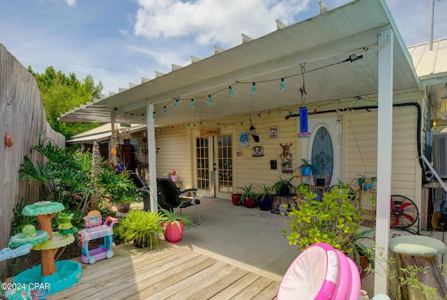 wooden deck with french doors