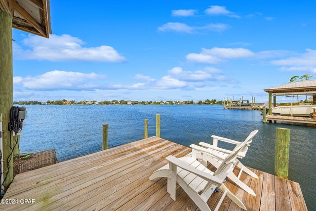 view of dock featuring a water view