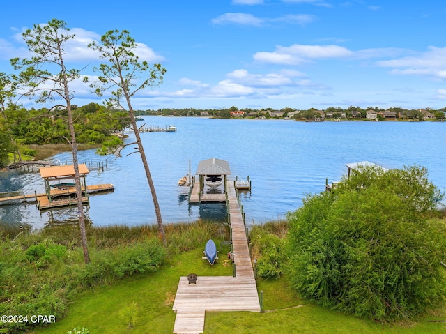 dock area with a water view