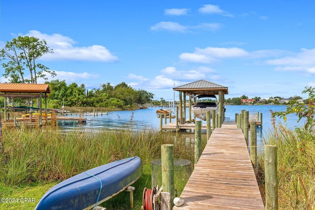 dock area with a water view