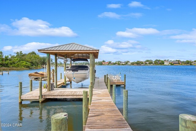 view of dock with a water view