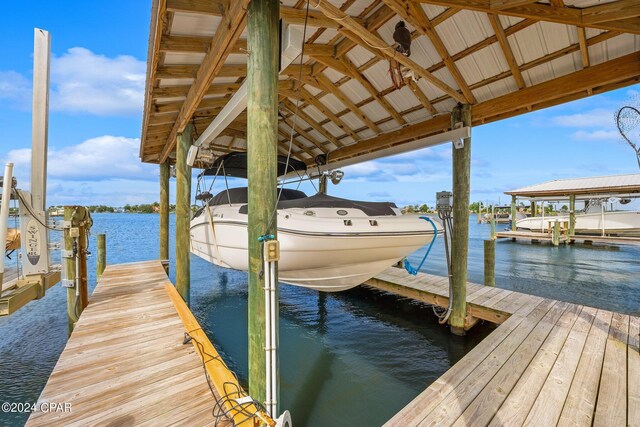 view of dock featuring a water view