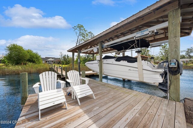 dock area with a water view