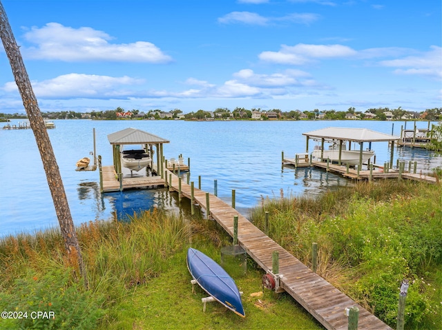 view of dock featuring a water view