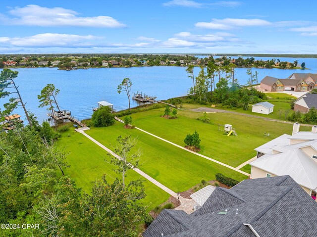 bird's eye view featuring a water view