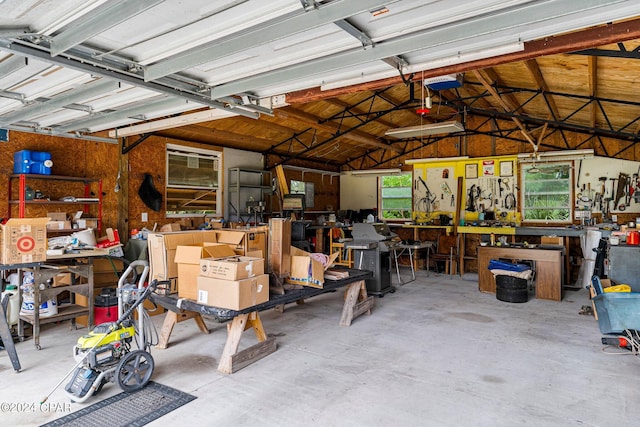 garage featuring a workshop area