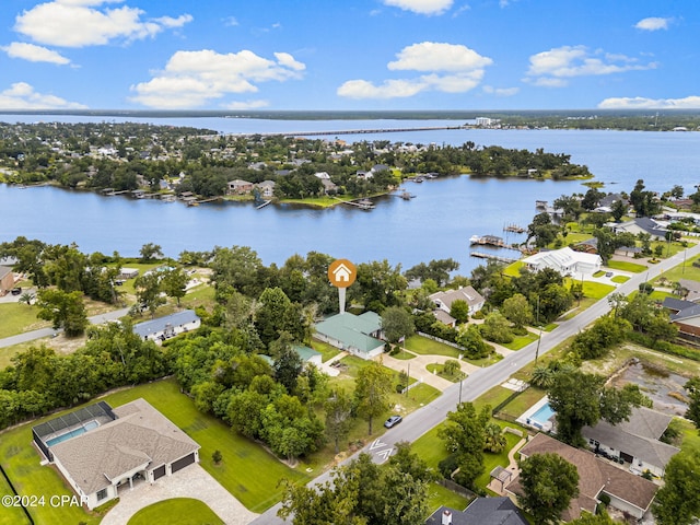 bird's eye view featuring a water view