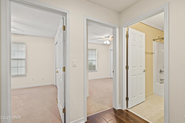 full bathroom with tub / shower combination, vanity, toilet, and ornamental molding