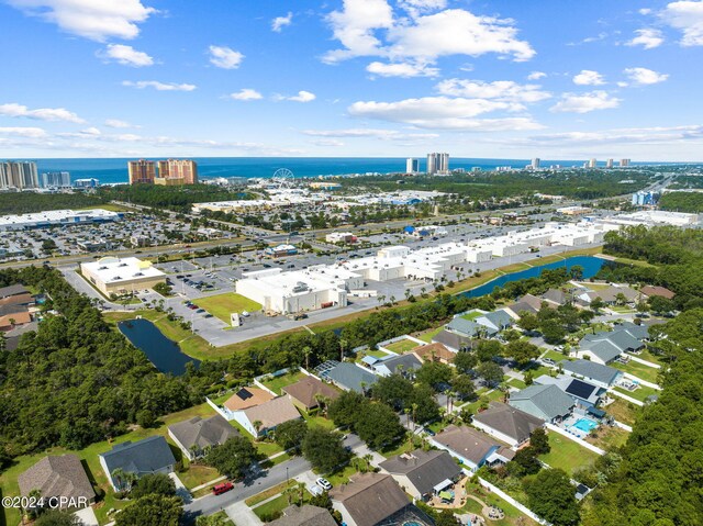 aerial view with a water view