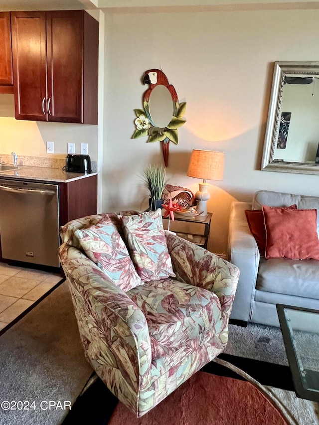 living room featuring light tile patterned floors