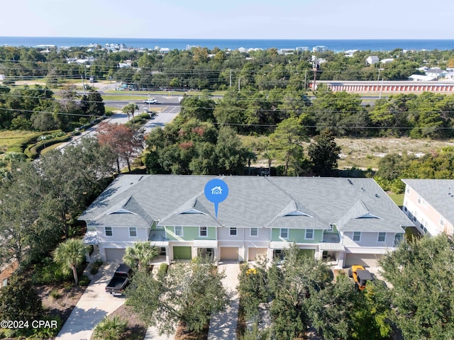 bird's eye view featuring a water view