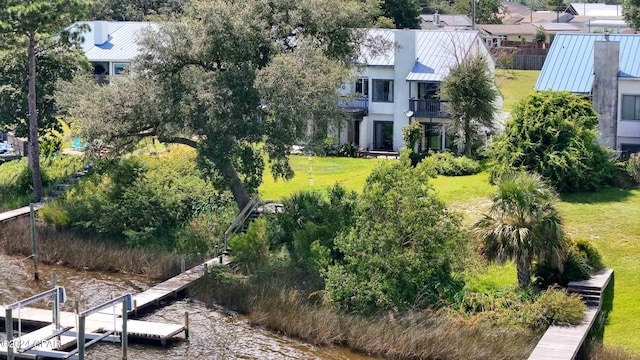 aerial view featuring a water view